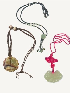 Three Xiuyan Jade Carved Amulet Necklaces